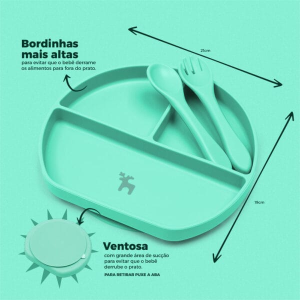 Kit Introdução Alimentar Prato Silicone com Ventosa Verde Claro - Imagem 5