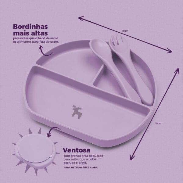Kit Introdução Alimentar Prato Silicone com Ventosa Lilás - Imagem 5