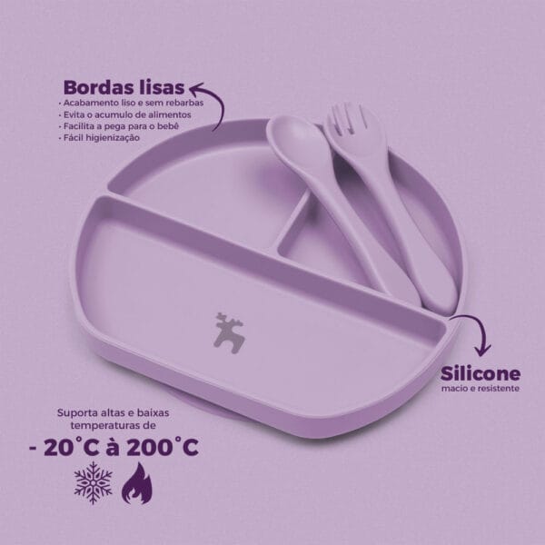 Kit Introdução Alimentar Prato Silicone com Ventosa Lilás - Imagem 6
