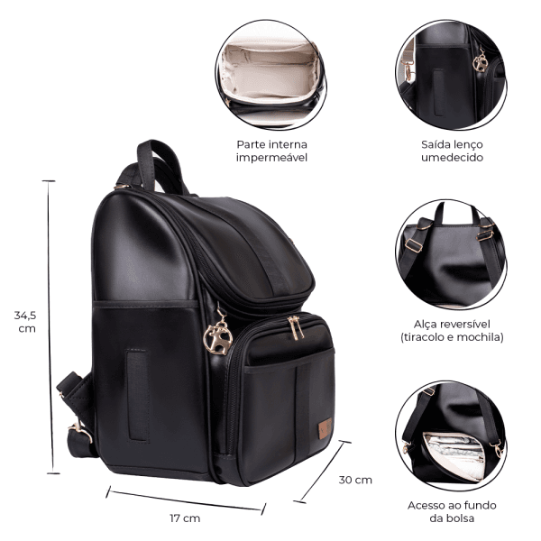 Bolsa Mochila Maternidade Multifuncional Lebaby 2 em 1 Preta - Imagem 2