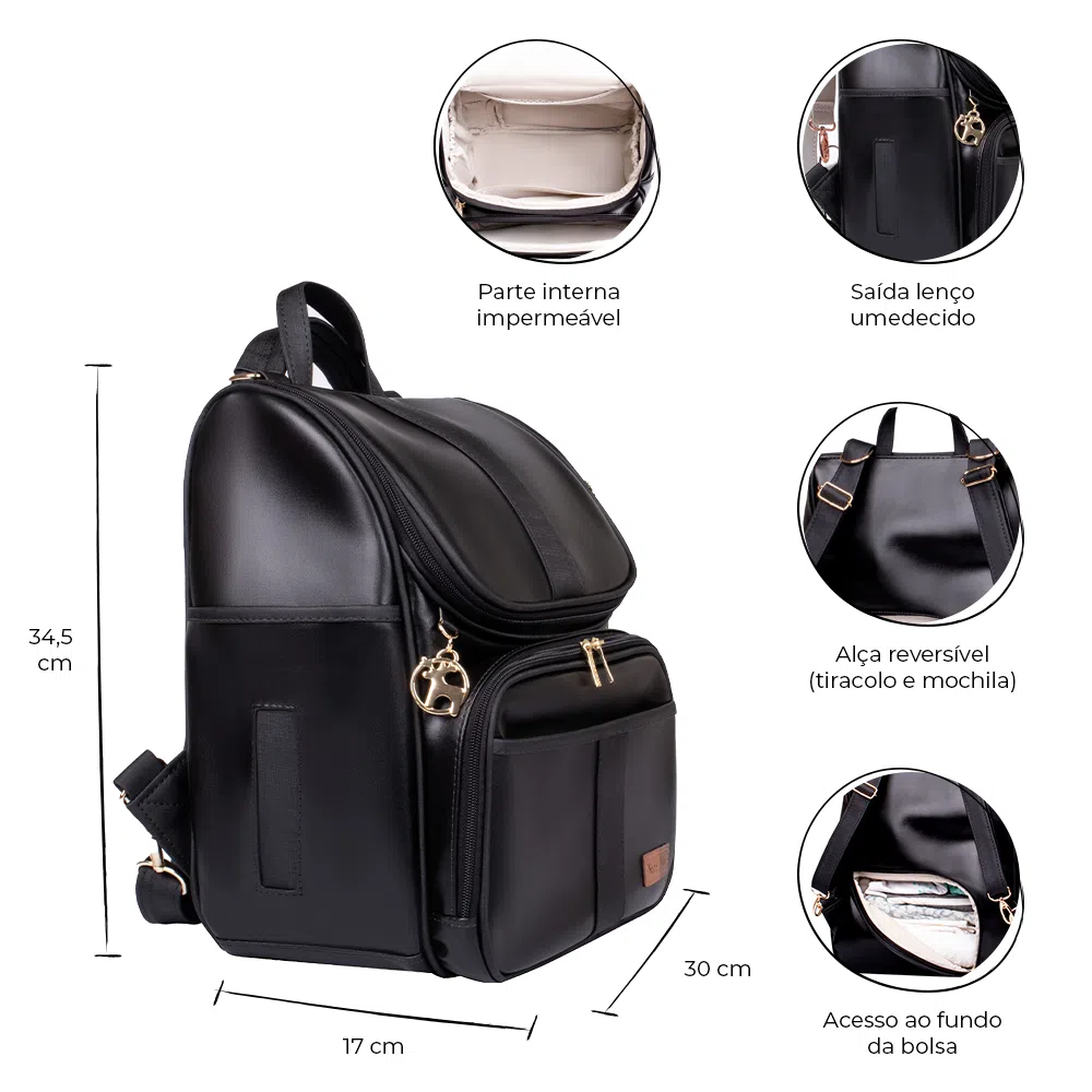 Bolsa Mochila Maternidade Multifuncional Lebaby 2 em 1 Preta - Imagem 2