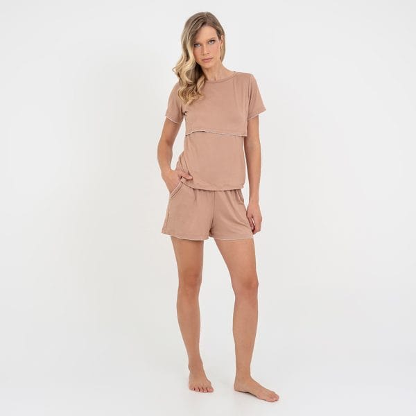 Pijama Curto  Maternidade Cappuccino - Imagem 3