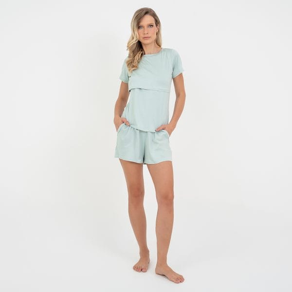 Pijama Curto  Maternidade Pistache - Imagem 2