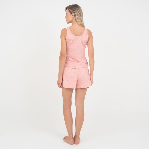 Pijama Curto Regata Coração  Rose - Imagem 3