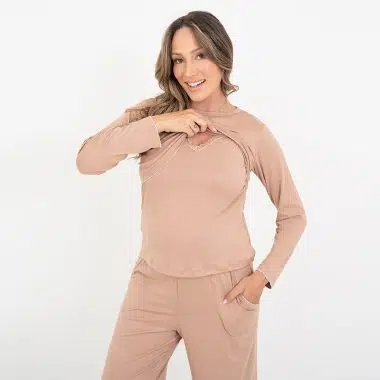 Pijama Longo Maternidade Cappuccino