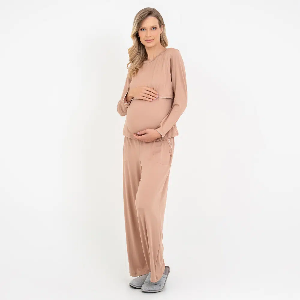 Pijama Longo Maternidade Cappuccino