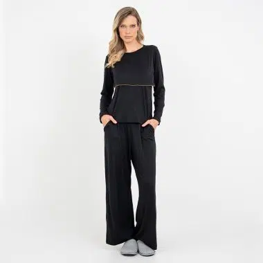 Pijama Longo Maternidade Preto