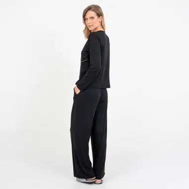 Pijama Longo Maternidade Preto