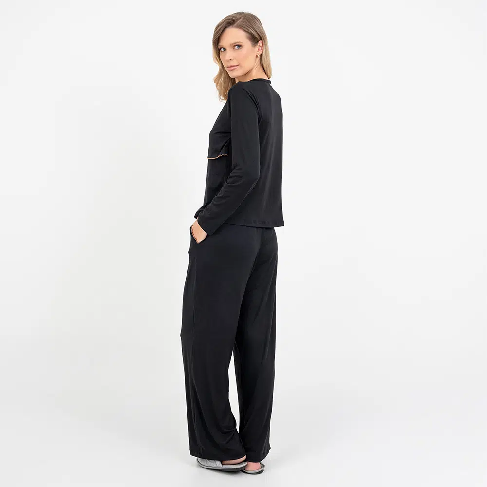 Pijama Longo Maternidade Preto Pijama Longo Maternidade Preto - Imagem 4