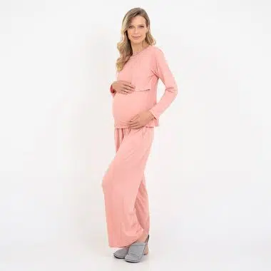 Pijama Longo Maternidade Rose