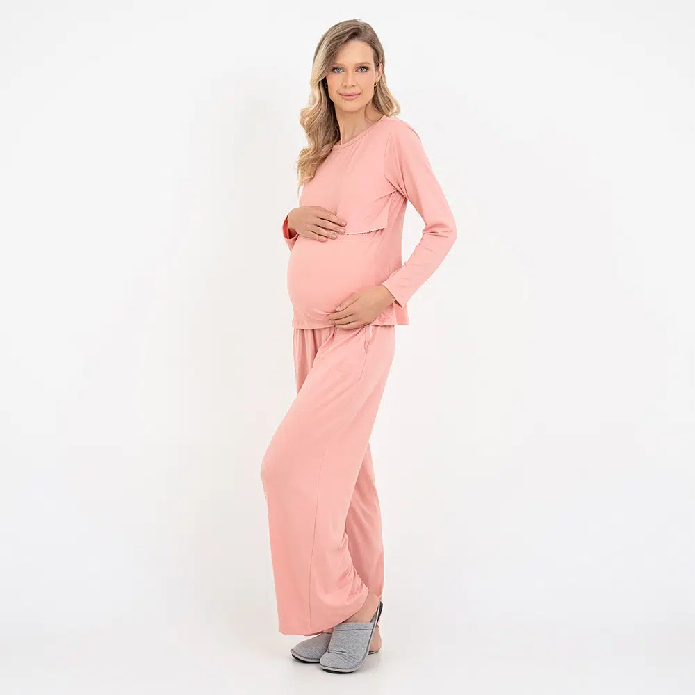 Pijama Longo Maternidade Rose