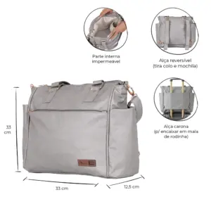 Bolsa Mochila Maternidade 2 em 1 Corah Cinza