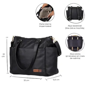 Bolsa Mochila Maternidade 2 em 1 Corah Preta