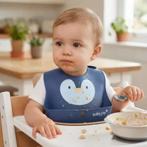 Babador de Silicone com Bolso - Pinguim
